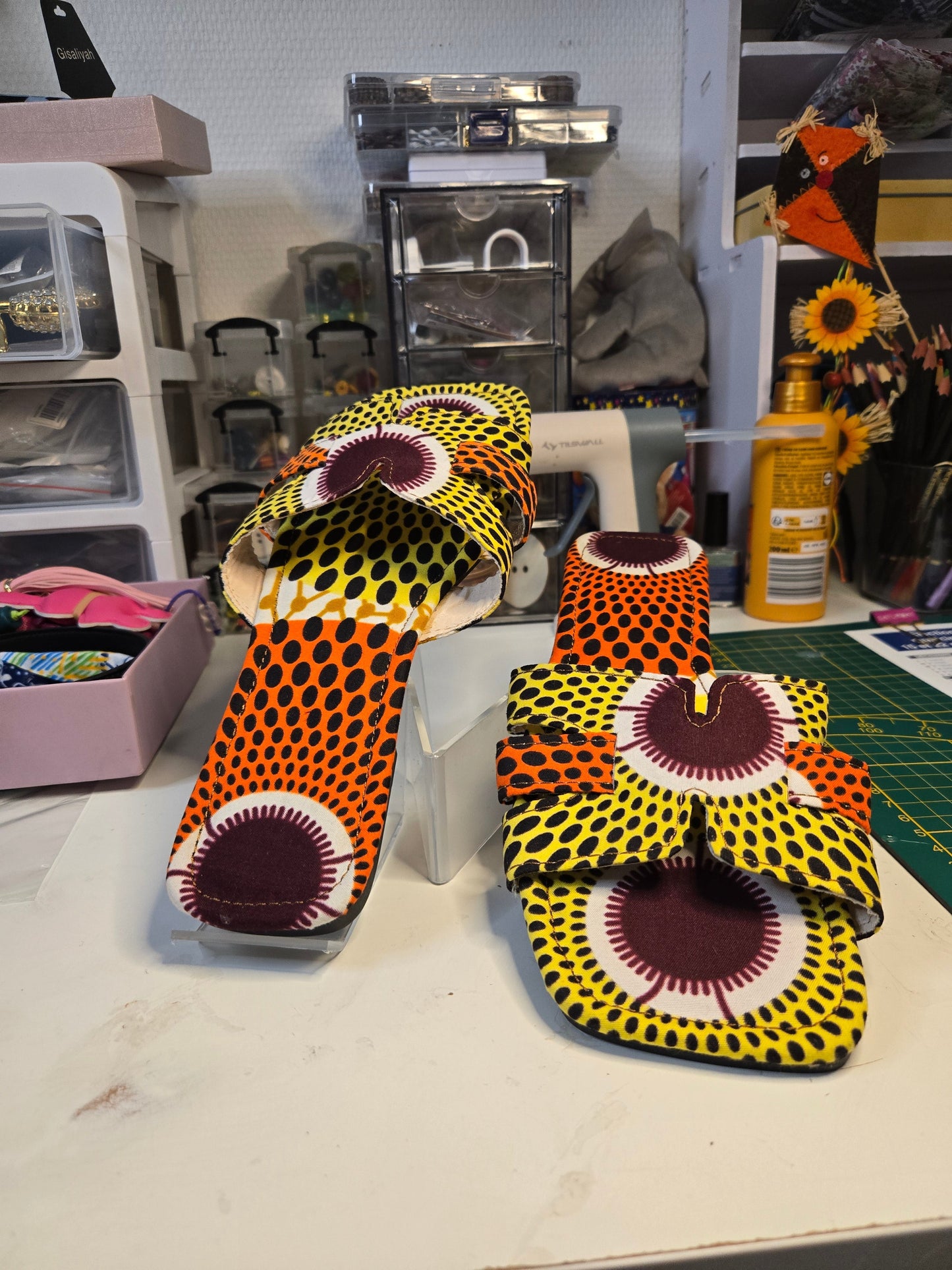 Sandales en wax orange et jaune