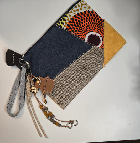 Pochette en jean pagne jute et daim