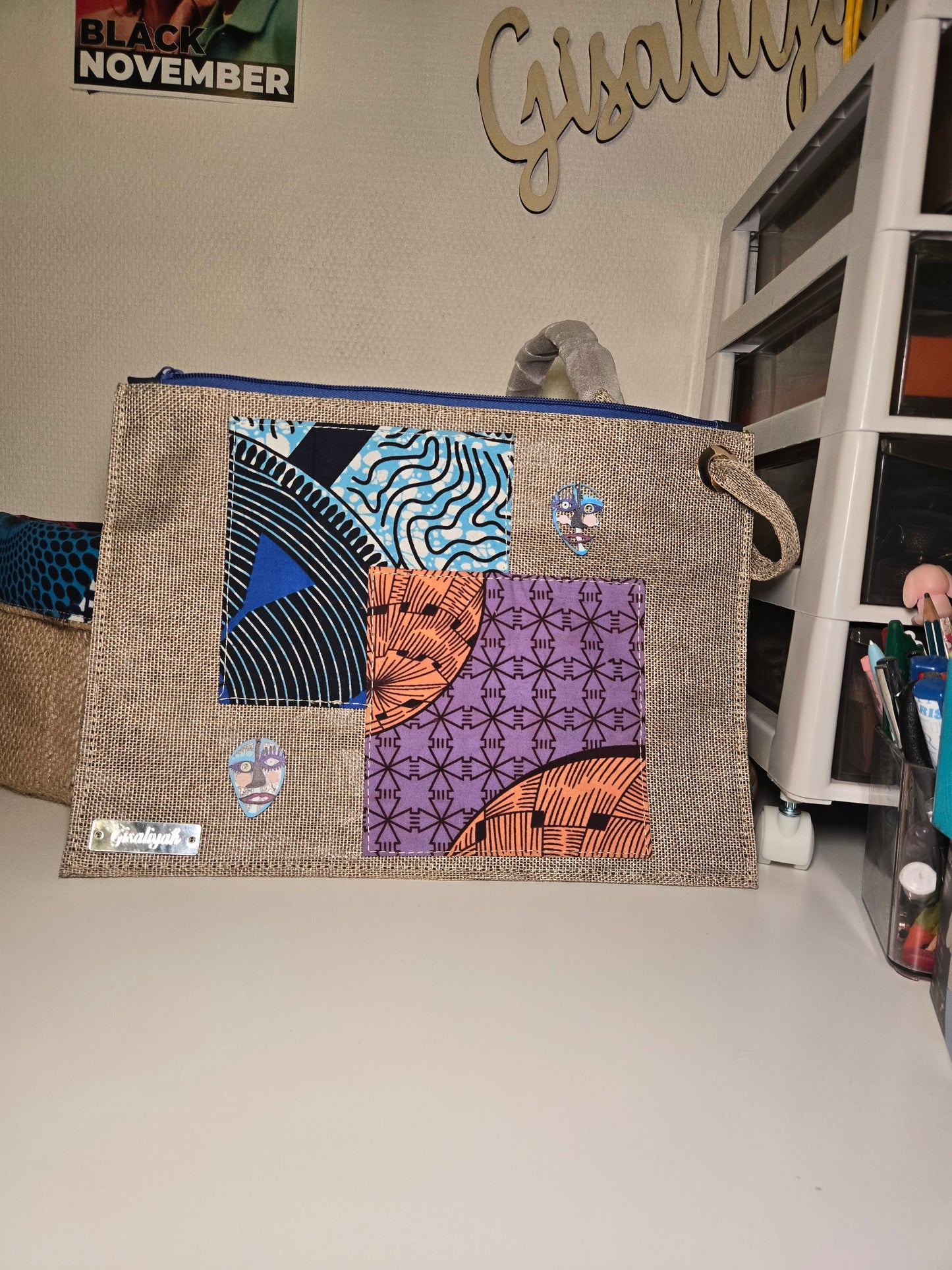 Pochette en jute et pagne