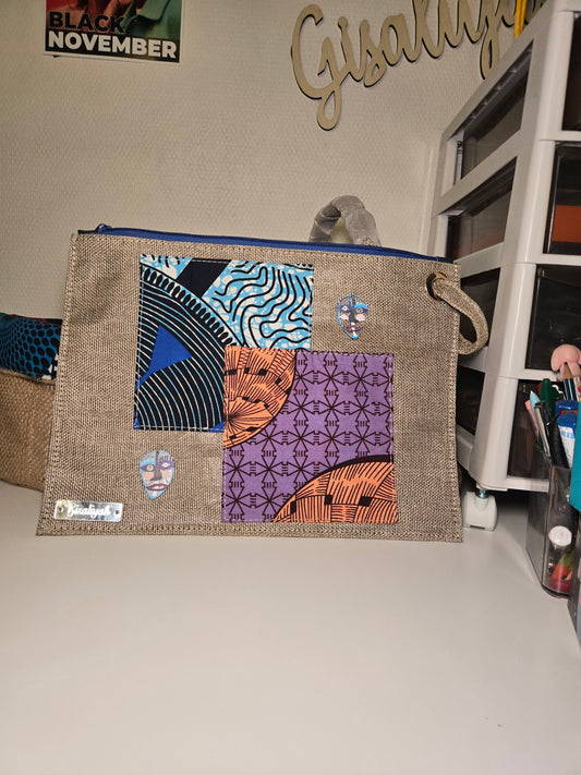 Pochette en jute et pagne