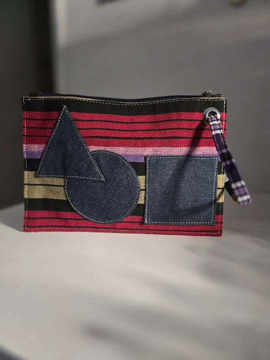 Pochette en tissé et jean